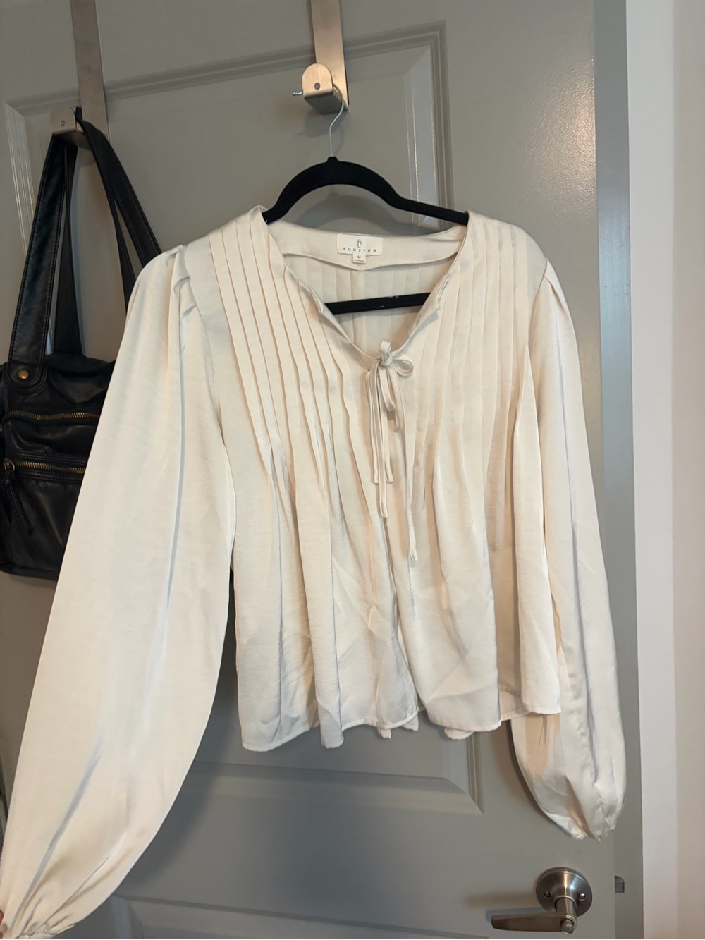 IRO Cream Pleated Tie-Front Long Sleeve Blouse
